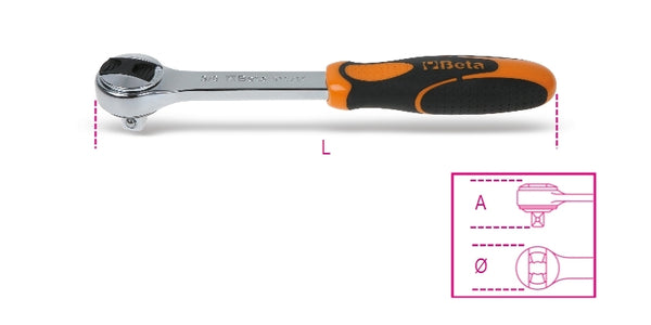 Beta Reverzibilní zásuvka klíč 3/8 '' Samce Square Drive 72 Zuby 00910082