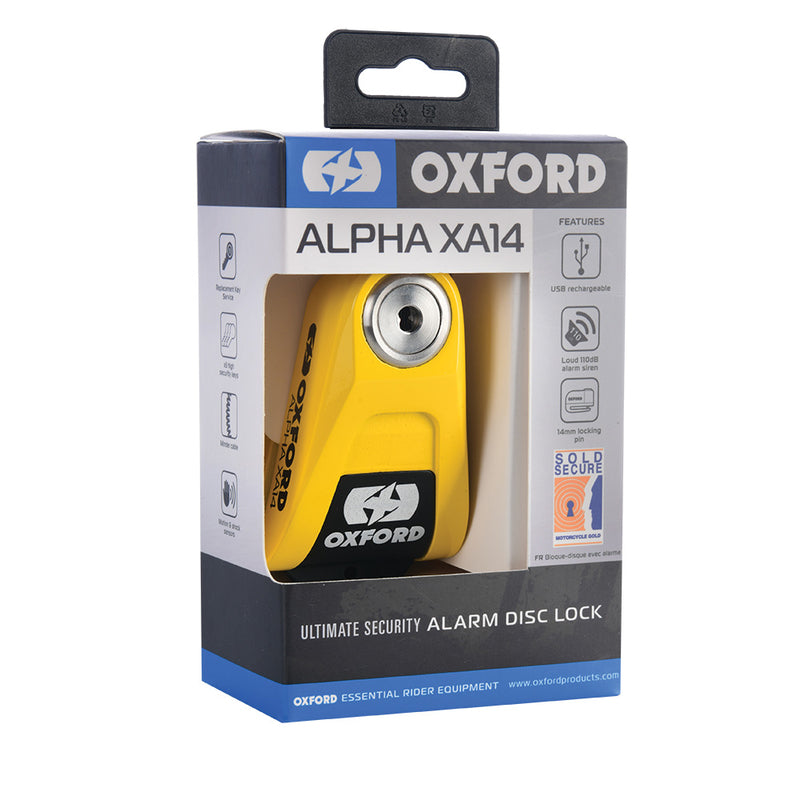 Oxford Alpha XA14 Alarm Disc Lock Ø14mm z nerezové oceli černá/žlutá LK217