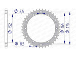 AFAM Aluminium Rear Sprocket 13500 - 520 bakdrev med exakta måttspecifikationer. Passar Husqvarna FC 350 och Yamaha IT, TT, YFS modeller.