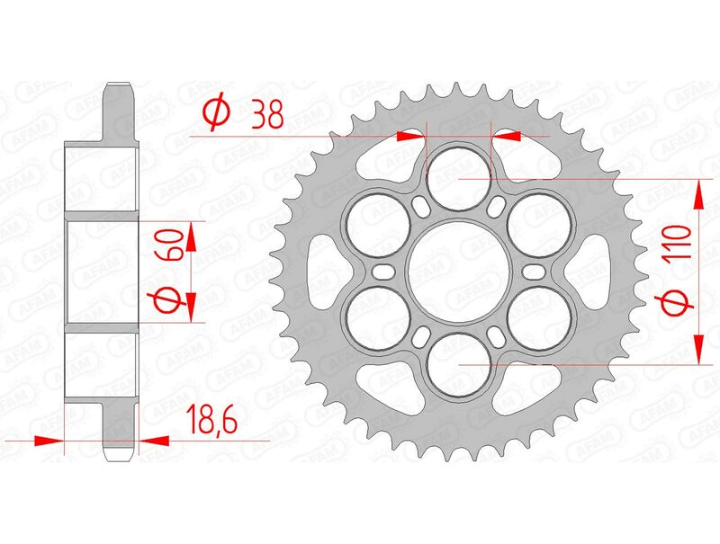 AFAM Steel Standard bakdrev 50801 - 525 för Ducati-motorcyklar. Hållbart ståldrev med exakta mått, perfekt för prestanda och lång livslängd.