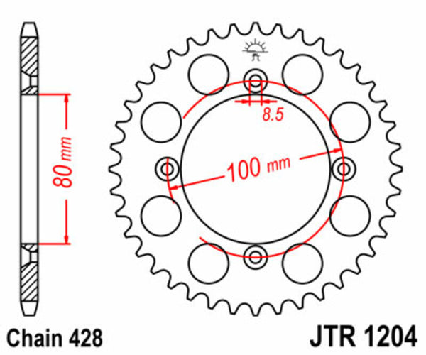 Standardní ocelový standard JT Sprock zadním Sprock 1204 - 428 JTR1204.50