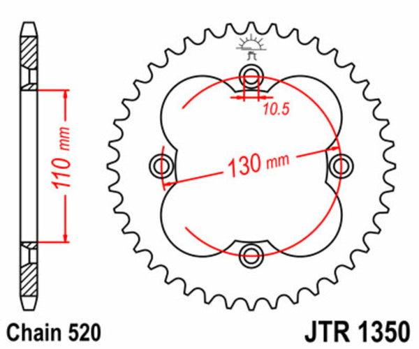 Standardní ocelový standard JT Sprock za zadní Sprock 1350 - 520 JTR1350.36
