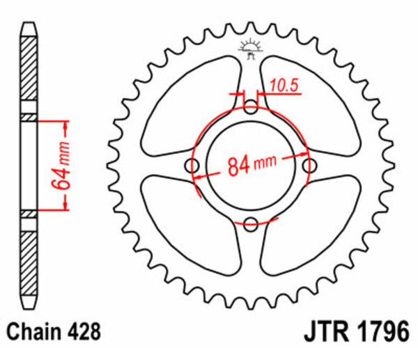 Standardní ocelový standard JT Sprock zadní Sprock 1796 - 428 JTR1796.51