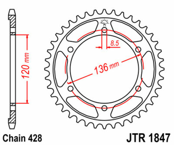 Standardní ocelový standard JT Sprock zadní Sprock 1847 - 428 JTR1847.57
