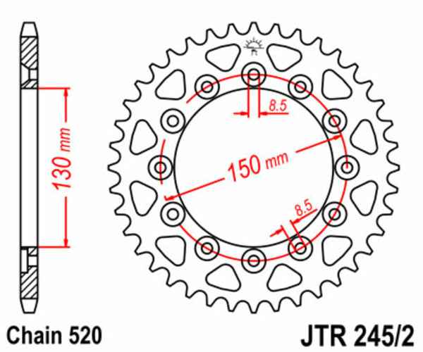 Standardní ocelový standard JT Sprock za zadní Sprock 245/2 - 520 JTR245/2.39