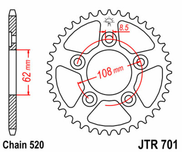 JT Sprock's Steel Standard Rear Sprock 701 - 520 JTR701.43