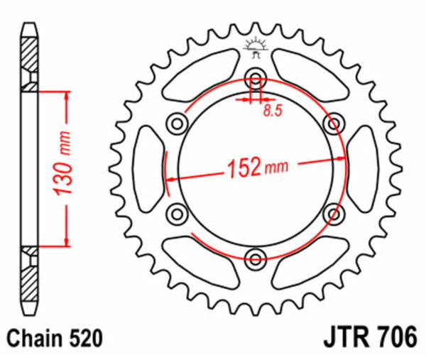 Standardní ocelový standard JT Sprock zadní Sprock 706 - 520 JTR706.46