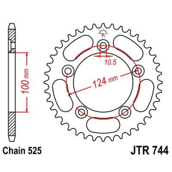 Standardní ocelový standard JT Sprock zadní Sprock 744 - 525 JTR744.38