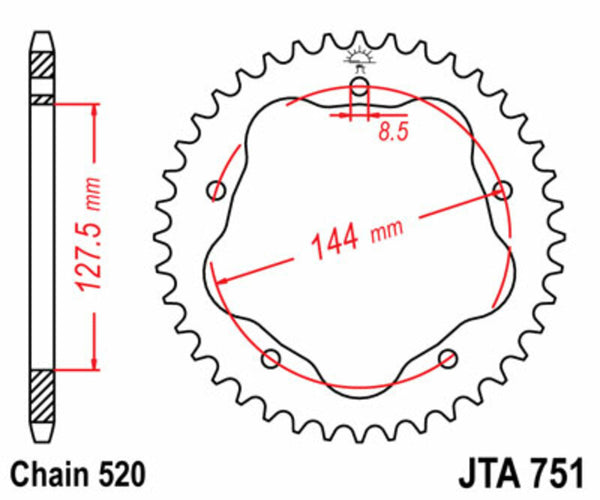 Standardní ocel JT Sprock za zadní Sprock 751 - 520 - vyžaduje zadní nosič JT Sprocka JTR751.38