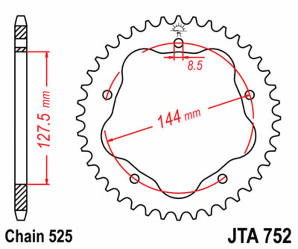 JT Sprock's Steel Standard Rear Sprock 752 - 525 - Requires A JT Sprock's rear Sprock Carrier JTR752.42