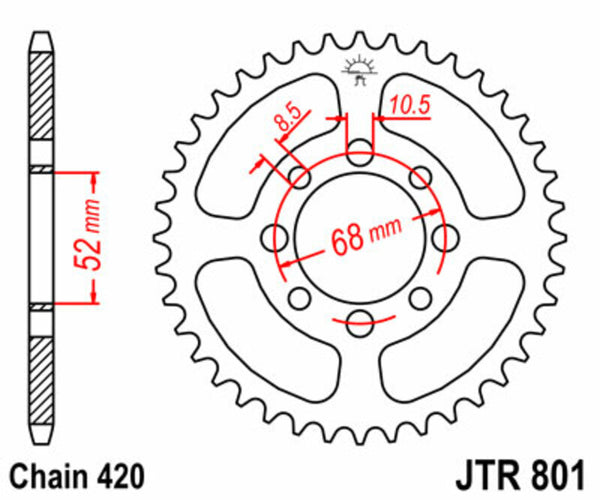 Standardní ocelový standard JT Sprock zadní Sprock 801 - 420 JTR801.38