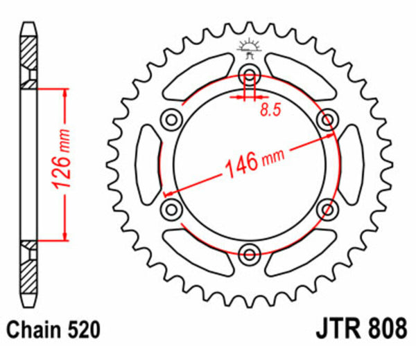 JT Sprock's Steel Standard Rear Sprock 808 - 520 JTR808.39