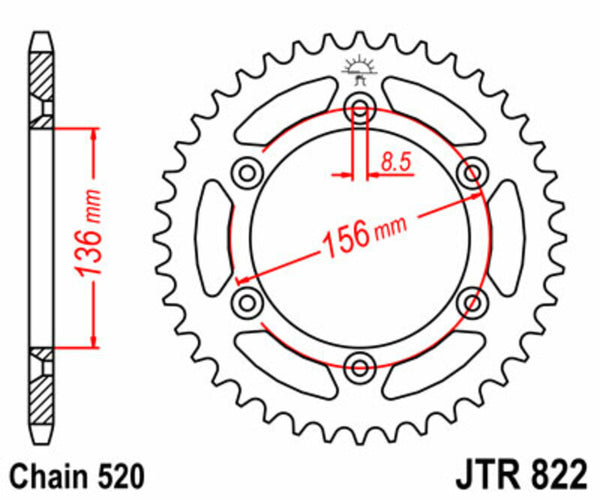 Standardní zadním sprockem JT Sprock 822 - 520 JTR822.42