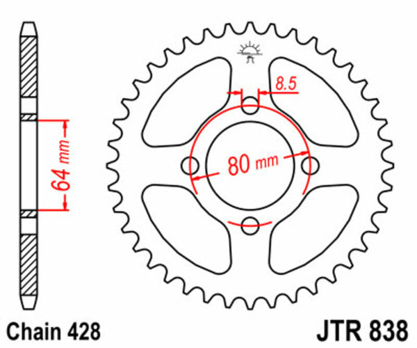 Standardní ocelový standard JT Sprock zadním Sprock 838 - 428 JTR838.45