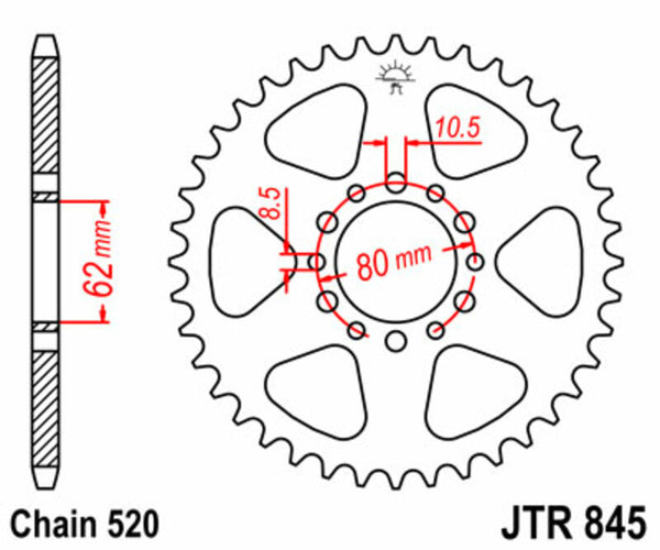 Standardní ocelový standard JT Sprock zadní Sprock 845 - 520 JTR845.46