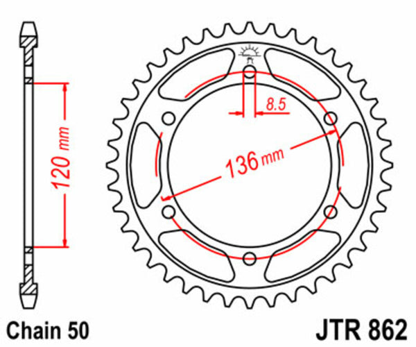 Standardní ocelový standard JT Sprock zadní Sprock 862 - 530 JTR862.38