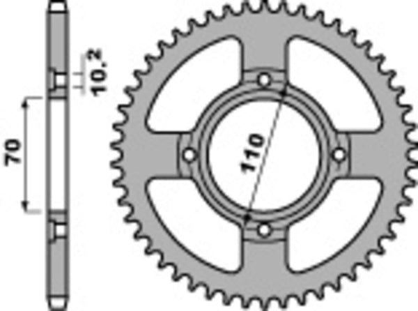 Standardní PBR Standard C45 Ocelové zadní řetězové kolo 248 - 520 248 44 C45