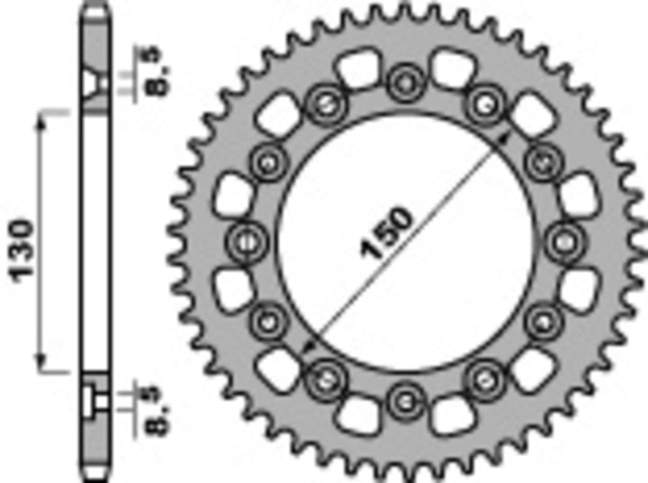 PBR Standard C45 Steel Rear Sprocket 4308 - 520 4308 41 C45 med 41 tänder, 150 mm innerdiameter och 130 mm totalhöjd, reservdel för fordon.