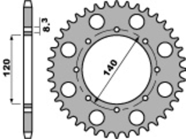 PBR Standard C45 Steel rear Sprock 491 - 520 491 44 C45