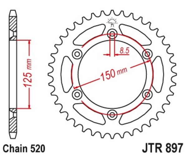 Standardní dosah společnosti JT Sprock Reach Sprock 897 - 520 JTR897.50Sc