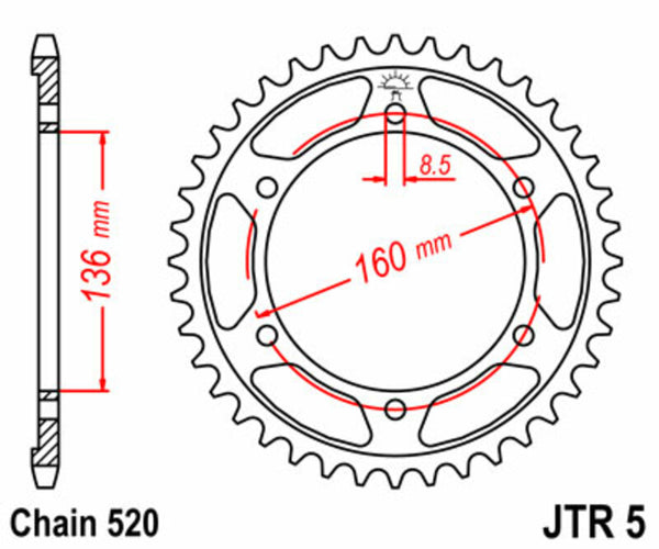 Standardní zadním sprockem JT Sprock 5 - 520 JTR5.47