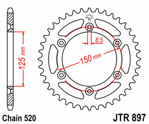 Standardní ocelový standard JT Sprock zadním Sprock 897 - 520 JTR897.42