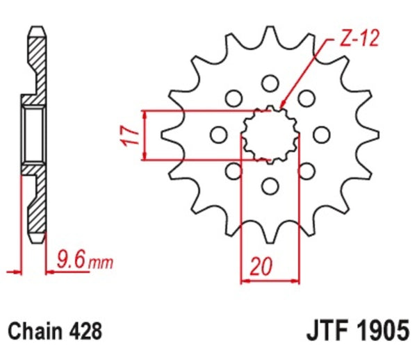 Ocelové standardní přední řetězové kolo JT Sprock 1905 - 428 JTF1905.13