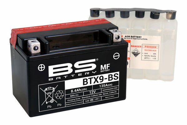 BS Battery Maintenance-Free Battery with Acid Pack - BTX9-BS 