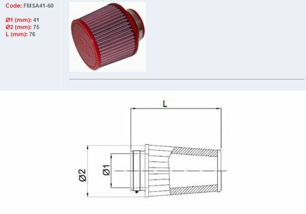 BMC Air Filtr zužoval Ø41mm-FMSA41-60 FMSA41-60