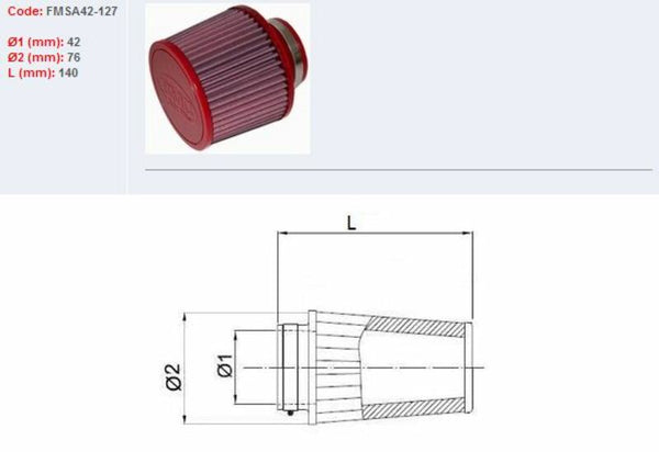 BMC Air Filtr zužoval Ø42mm-FMSA42-127 FMSA42-127