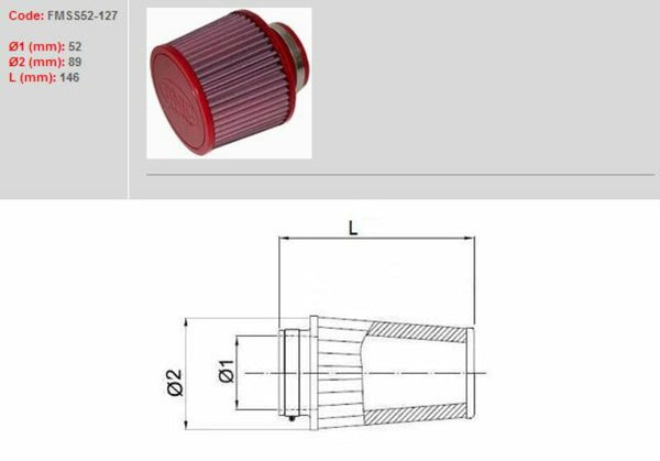 BMC Air Filtr zužoval Ø52mm-FMS52-127 FMS52-127