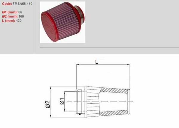 BMC vzduchový filtr zúžil Ø66mm-FMSA66-110 FMSA66-110