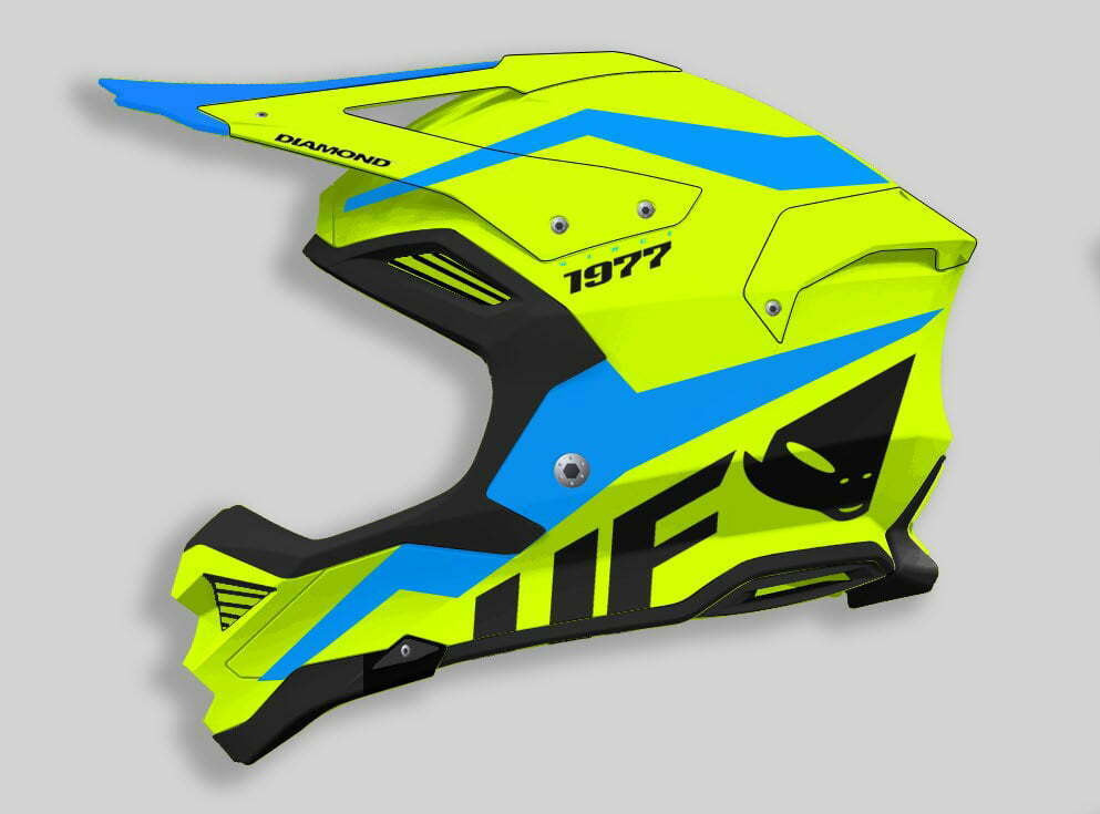 Ufo cross mc helmet diamond neon yellow /blue