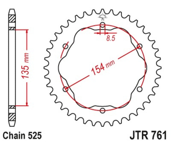 Standardní ocelový standard JT Sprock 761 - 525 - vyžaduje zadní nosič JT Sprocka JTR761.39