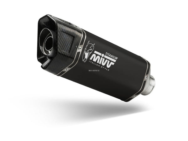 MIVV SR-1 Silencer B.040.LR1TB i titan med kolfiberände, högpresterande avgassystem för motorcyklar inom reservdelar och tillbehör.