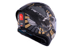 MT Helmets Stinger 2 MC-hjälm med svart och guld design, demon- och vingeinspirerade detaljer för en unik look.