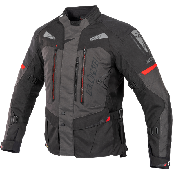 Buse Dam Textil Mc-Jacka Monterey Svart med justerbara remmar, ventilationsdragkedjor och reflekterande detaljer fram. Perfekt för motorcykelåkning.