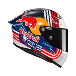 Motorcykelhjälm HJC RPHA 1 Red Bull Austin GP med högkvalitativ grafik, inklusive Red Bull-logotyp och racinginspirerade detaljer. Perfekt för säkerhet och stil.