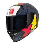 MT Helmets Integral Mc-Hjälm Revenge 2 Light Blå med modern grafik i blått, gult och rött, visir och aerodynamisk design för motorcykelförare.