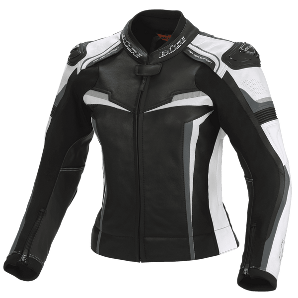 Buse Dam MC-Skinnjacka Mille i svart och vitt med robust skydd, justerbar passform och reflexdetaljer. Perfekt för motorcykelsäkerhet.