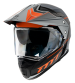 MT Helmets Enduro Mc-Hjälm Synchrony Patrol Matt Orange med visir och aerodynamisk design, grå och orange detaljer, storlek XS-XXL.