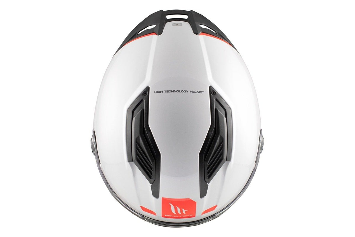 Top vy av MT Helmets Integral Hjälm Stinger 2 med högteknologiskt ventilationssystem och aerodynamisk design. Perfekt för säker motorcykelåkning.