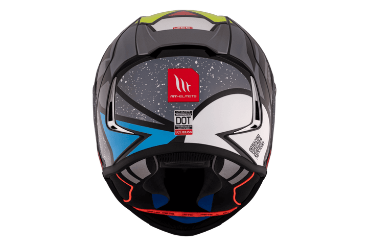 Bakre vy av MT Helmets Revenge 2 Hjälm med CE-certifiering och aerodynamisk design för maximal prestanda och säkerhet.