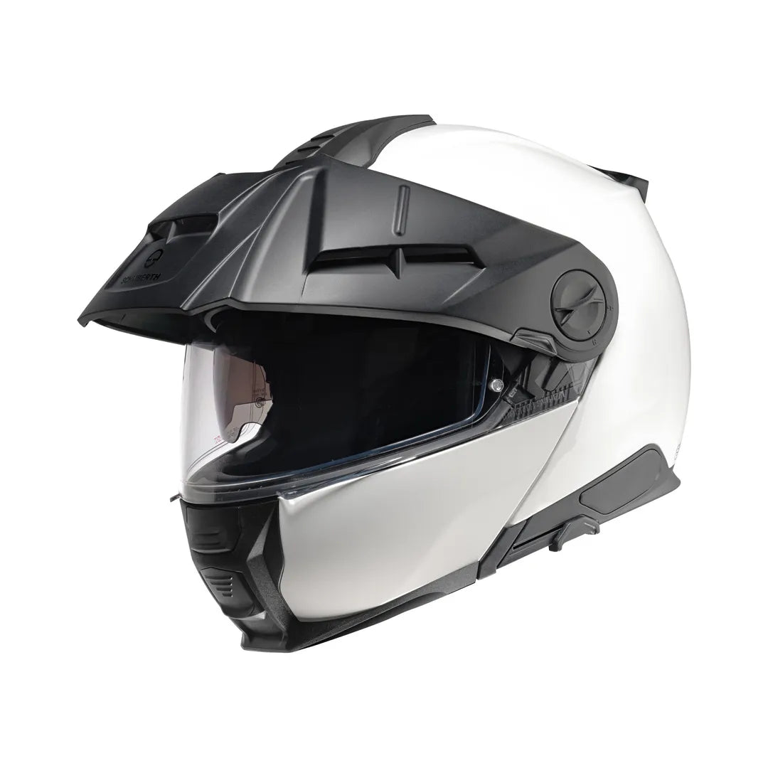 Schuberth Öppningsbar Mc-Hjälm E2 Vit med vit design och svart visir, idealisk för stadskörning och touring. Finns i storlekar 53-65.